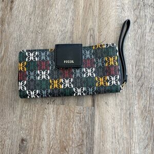 Fossil Black Multicolor Patterned Wallet
